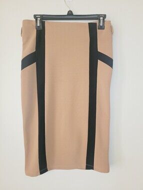 Chances R Colorblock Pencil Skirt Knee Length Camel Black Medium Zipper Closure